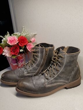FREEBIRD Pendleton Men's Distressed Gray Leather Lace-Up Zip Boots (sz 10)
